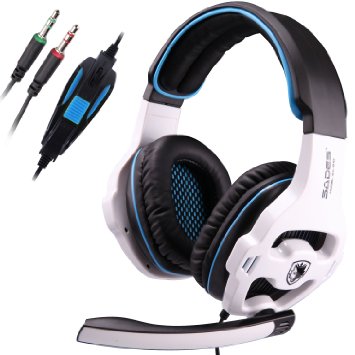 SADES SA810 35mm Surround Sound Stereo PC Gaming Headset Headband Headphones with Microphone for PCLaptop Over-the-Ear Volume ControlWhite