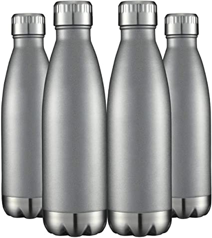 Water Bottles 4 Packs in Bulk Stainless Steel 17oz, Insulated Double Wall Vacuum Sports Fitness Hot Cold Reusable Beach Thermoses, Cola Shape Travel Metal Flask Sweat Proof Gifts for Bike Cold Grey
