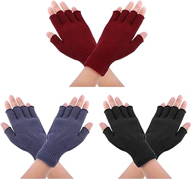 Lusofie 3 Pairs Half Finger Gloves Fingerless Gloves Winter Knit Fingerless Gloves Fingerless Gloves for Women Men for Outdoor Working Running Cycling Skiing