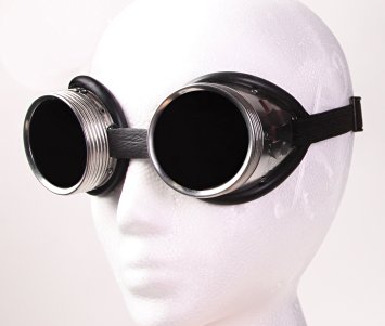 Steampunk Metal Welding Goggles - Dark Tinted Glass Lens with Aluminum Metal and Rubber Lining