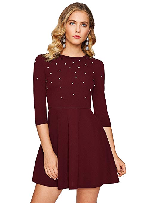Floerns Women's Beaded Fit and Flare Short Skater Dress
