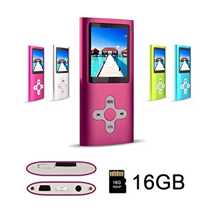 RHDTShop MP3 MP4 Player with a 16 GB Micro SD card, Support UP to 32GB TF Card, Portable Digital Music Player / Video / Media Player / FM Radio / E-Book Reader, Ultra Slim 1.7" LCD Screen, Rose