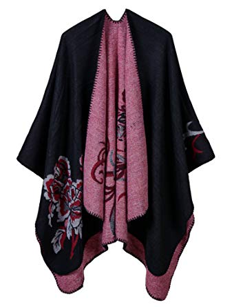 Women's Vintage Pattern Open Front Poncho Cape Shawl