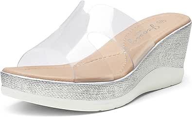 Jeossy Women's Sandals Platform Peep Toe Wedge High Heel Slip On Shoes