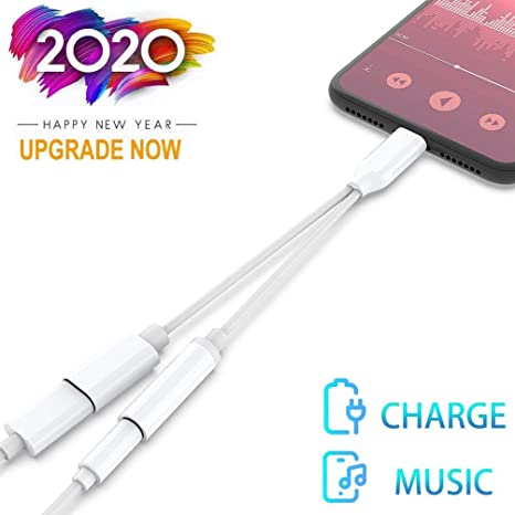 Headphones Adapter for iPhone Charger Dongle 3.5mm Jack AUX Audio Cable Adaptor Music & Charging for iPhone 7/8/XR/XS Max/11/SE Splitter Aux Adapter Earphone Converter Support iOS 12 or Higher