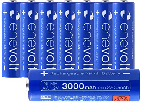 enevolt AA 3000mAh Ni-MH Rechargeable Batteries with 1,000 Recharge Cycles and Low Self-Discharge, Pre-Charged - 8 Pack