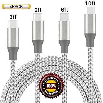 BULESK USB Type C Cable,4Pack 3Ft 6Ft 6Ft 10Ft USB C Cable Nylon Braided Long Cord USB Type A to C Fast Charger for Samsung Galaxy Note8 S8 Plus, Apple Macbook, LG G6 V20 G5, Pixel, Nexus 6P 5X(Grey)