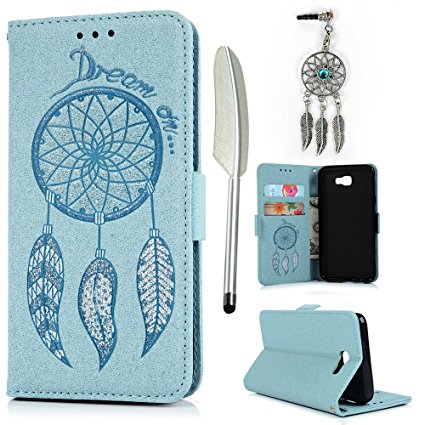 MOLLYCOOCLE J5 Prime Case,On 2016 Case,Wallet Case Embossed Dream Catcher PU Leather TPU Inner Bumper Wrist Strap Card Slots Flip Cover for Samsung J5 Prime/Samsung Galaxy On5 2016 - Blue