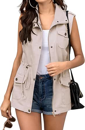 Beyove Womens Lightweight Sleeveless Military Anorak Cargo Vest No Hood