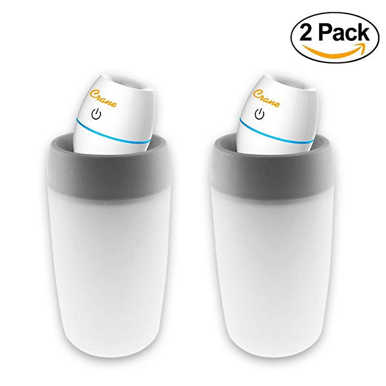 Crane Compact Ultrasonic Cool Mist Travel Humidifier Set -- Pack of 2 Personal White Humidifiers