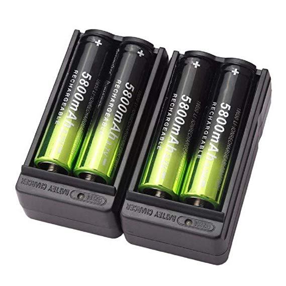 4X 5800mAh Li-ion 18650 3.7V Rechargeable Battery   2X Smart Charger