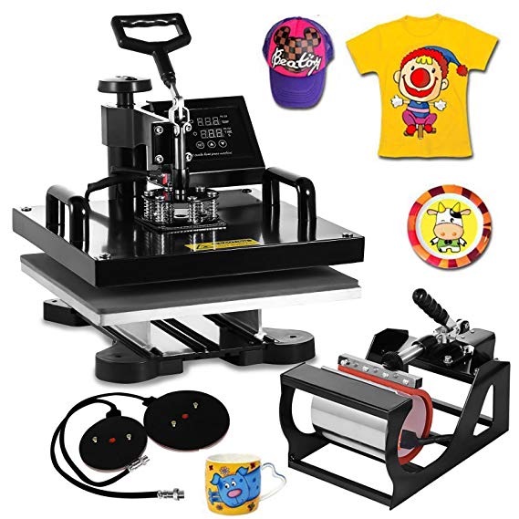 VEVOR Heat Press Machine15x15inch 5 in 1 Digital Multifunctional Sublimation Auto-Countdown Heat Presser for T Shirts Hat Mug (15x15INCH 5IN1 Auto-Countdown)