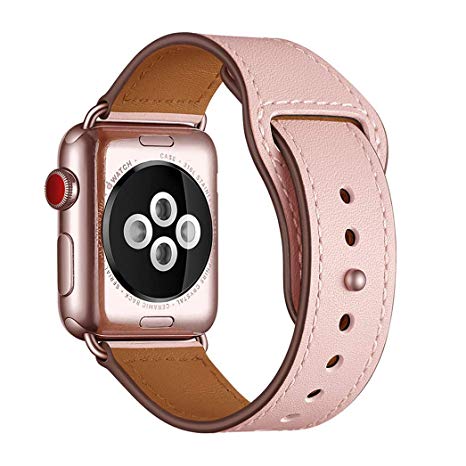 YALOCEA [Patent Pending] Compatible with Apple Watch Band 38mm 40mm, Genuine Leather Band Replacement Strap Compatible with Apple Watch Series 4 Series 3 Series 2 Series 1 38mm 40mm, Pink