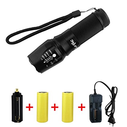 Super Bright CREE XML T6 LED Portable Zoom Tactical Flashlight Focus Adjustable Torch Outdoor Lamp with Battery and Charger