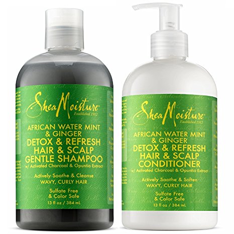 Shea Moisture, African Water Mint & Ginger – Detox Hair & Scalp Gentle Combination Set for Unisex, Shampoo 13 Fluid Ounce & Conditioner 13 Fluid Ounce