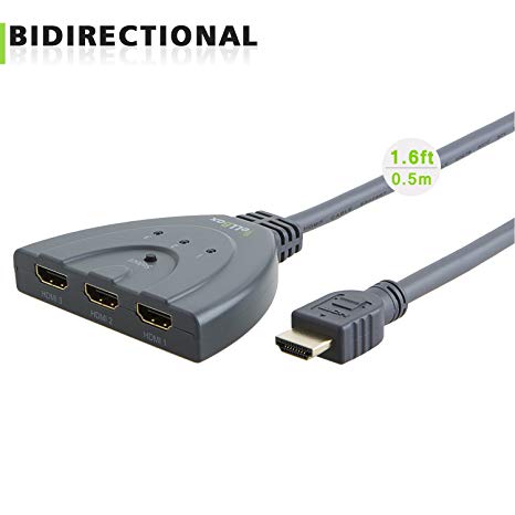 VeLLBox (Version 1.4) HDMI Bidirectional Switcher 3X1 with Pigtail, 3 in 1 Out, 3-Port Switcher Pigtail Type, Support Resolution up to 4Kx2K, Grey