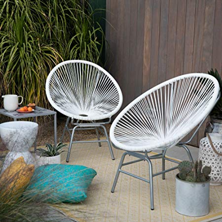 All-Weather Wicker Sun Chair Set of 2 in White and Gray Finish