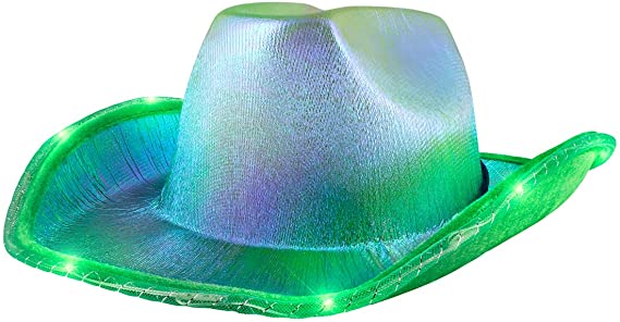 FlashingBlinkyLights Light Up Green Iridescent Space Cowgirl Hat