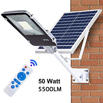 ECO-WORTHY 50 W Solar Street Lights Outdoor Lamp, 5500LM Solar Powered Flood Lights, White 6500K, Dusk to Dawn Sensor Lamp with Remote Control, Light Control for Street, Garden, Pathway
