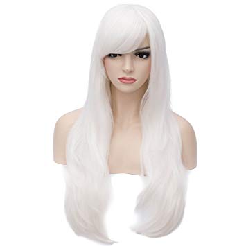 Aosler Women's White Long Wig,26 Inches Curly Synthetic Hair Wigs - Heat Friendly Cosplay Party Costume Wigs for Halloween