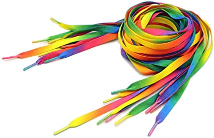 OUTERDO 2Pcs Unisex Shoelaces Rainbow Gradient Multi-Colors Shoe Strings For Canvas Athletic Sneakers Flat Shoe