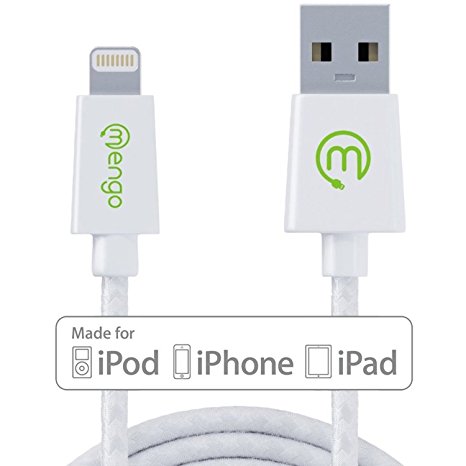 Mengo MG100 MFI Braided Tangle-Free Lightning to USB Cable, 2M - Retail Packaging - White