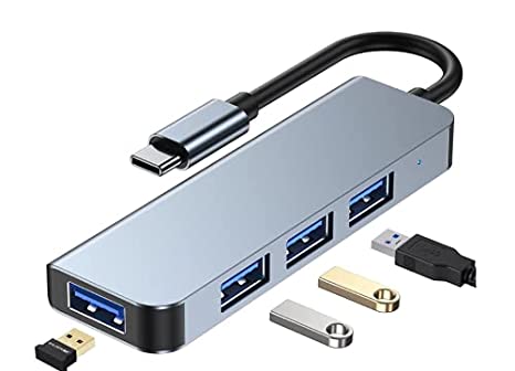 4-Port USB 3.0Hub Ultra-Slim Data USB Hub with 12cm Extended Cable Suport BC1.2 USB-C to USB 3.0 and 2.0 Hub 4 in 1 Type-C Multiport Adapter Small and Speedy for Mac & PC