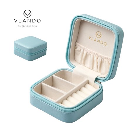 Vlando Small Faux Leather Travel Jewellery Box Organiser Display Storage Case for Rings Earrings Necklace Birthday Gift Party Gift Blue