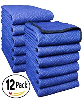 50 Lbs Deluxe Pro Moving Blanket, 72" x 80",12-PK, Blue/Blue, Clean Batting, Durable - Southern Wholesales