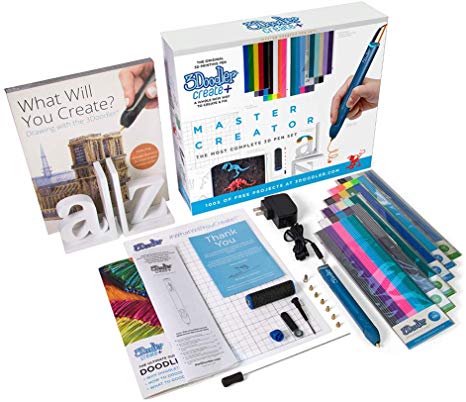 3Doodler Create  3D Printing Pen for Teens, Adults & Creators! - Marine Blue (2019 Model) - Master Creator Set with FREE Refill Filaments   Bookend Canvas   Project Book   6 Nozzles   DoodlePad