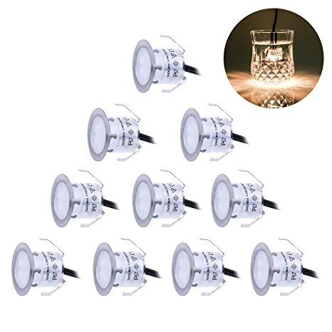 Recessed LED Deck Lighting Kits 12V Low Voltage Warm White φ22mm Waterproof IP 67,Led In Ground Lighting for Steps,Stair,Patio,Floor,Pool Deck ,Kitchen,Outdoor Led Landscape Lighting(10Pcs/Pack)