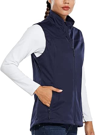 BALEAF Women's Lightweight Vest Softshell Sleeveless Jacket Windproof Stand Collar with Zipper Pockets Running Hiking Golf