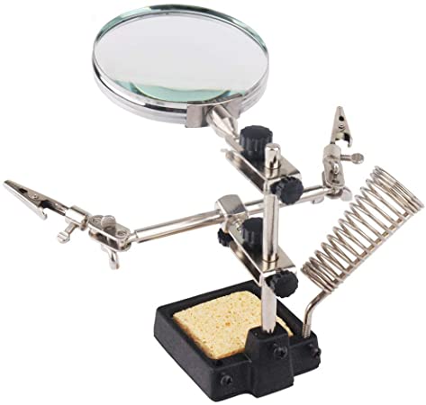 Hi-Spec Helping Third Hand Soldering Station Magnifier with 2X Magnification Glass Lens, 2 Rotating Hands, Soldering Stand and Cleaning Sponge for Soldering, Electronics, Hobby & Craft