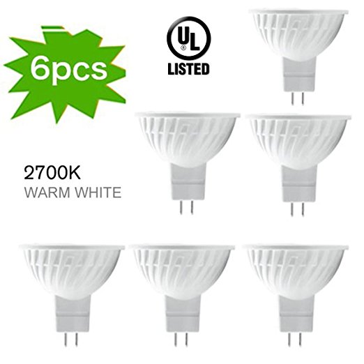 H LUX 4W MR16 LED Energy Saving Light Bulb,35W Halogen Light Equivalent,12V,350LM,GU5.3 Bi-Pin Base,2700K Warm White for LED Spotlight,Recessed,Accent,Track and Landscape Lighting (Pack of 6)