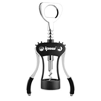 Ipow Red Wine Corkscrew Beer Bottle Opener Wing with Black Silicone（Updated Version）