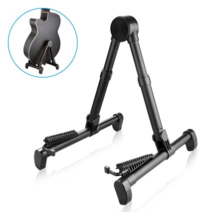 Vancle Guitar Stand,A Frame Folding Instruments Stand for Acoustic,Electric,Classical Guitars,Bass-Ultimate Lightweight Portable Holder,Ultra Stable Musical Instruments Stands for Guitarists(Black)