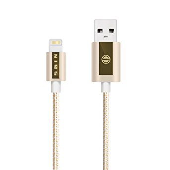 iPhone Cable SIGN - 10Feet, Nylon Braided Cord Lightning Cable Certified to USB Charging Charger for iPhone 7,7 Plus,6S,6 Plus,SE,5S,5,iPad,iPod Nano 7 - Gold