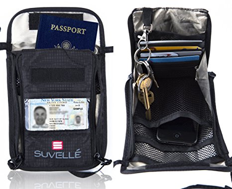 Suvelle RFID Blocking Material, Neck Pouch Stash Belt, Hidden Travel Passport Wallet Case Holder (Black)