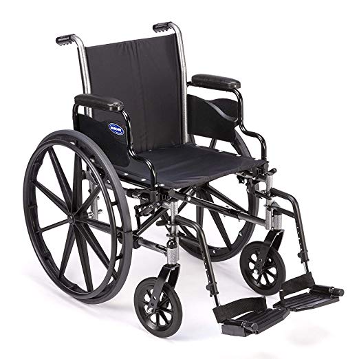 Invacare Tracer SX5 Wheelchair, with Desk Length Arms and T93HCP Hemi Footrests with Heel Loops, 20" Seat Width