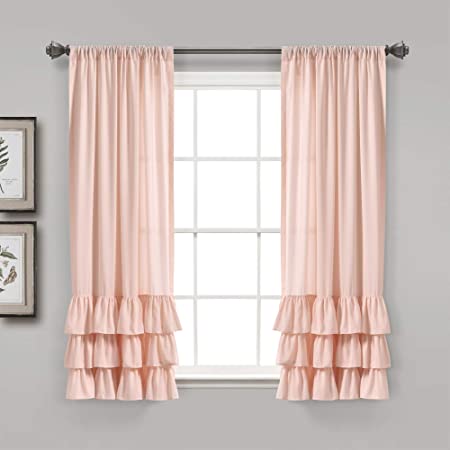 Lush Decor, Blush Allison Ruffle Curtains Window Panel Set for Living, Dining Room, Bedroom (Pair), 63" x 40", 63" L