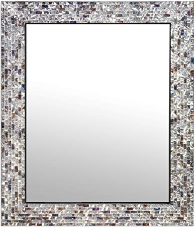 Multi-Colored & Silver, Luxe Mosaic Glass Framed Wall Mirror, Decorative Embossed Mosaic Rectangular Vanity Mirror/Accent Mirror (30" X 24")