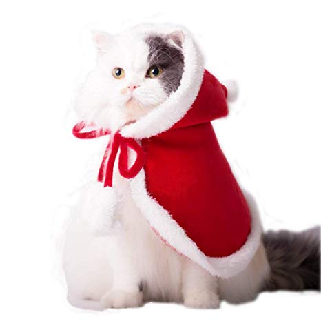 ANIAC Pet Christmas Costume Poncho Cape with Hat Santa Claus Cloak for Cats and Dogs Red