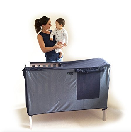 SnoozeShade for Cots - breathable blackout blind/curtain and cot canopy for cots & travel cots that take a 120cm x 60cm mattress