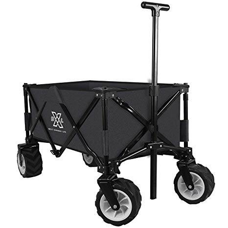 BXL Heavy Duty Collapsible Folding Garden Cart Utility Wagon for Shopping Outdoors (Black)