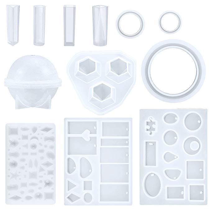 Kabi 12Pack Jewelry Casting Molds Liquid Resin Mold Kit for Making Pendant Earrings Bracelet Rings and Necklace Crafting