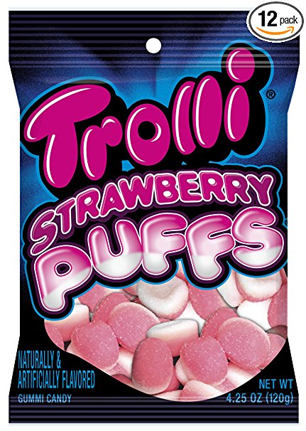 Trolli Strawberry Puffs Gummy Candy, 4.25 Ounce Bag, Pack of 12