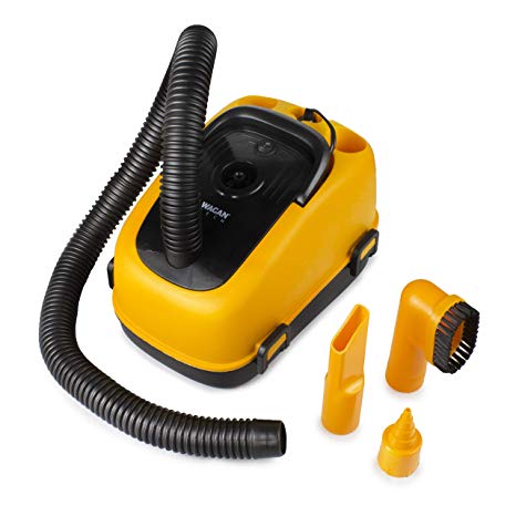 Wagan Yellow, Black EL7205 12V Wet/Dry Auto Vacuum Cleaner for Vehicles with 40-inch Flexible Hose and 3 Nozzles, Inflate Function for Pool Toys, Air Mattress
