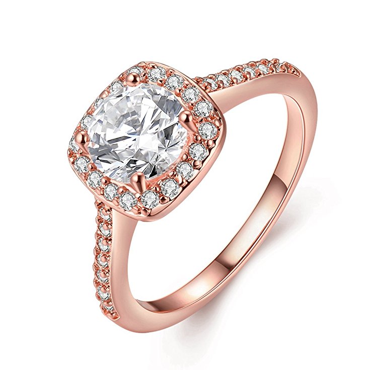 [Eternity Love] Women's Pretty 18K Rose Gold Plated Princess Cut CZ Crystal Engagement Rings Best Promise Rings for Her Anniversary Cocktail Arrow Wedding Bands TIVANI Collection Jewelry Rings
