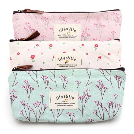 Countryside Flower Floral Pencil Pen Case Cosmetic Makeup Bag£¬ Set of 3