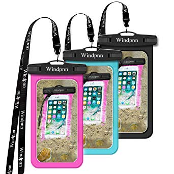 Windpnn 3 Pack Universal Cellphone Waterproof Case, Clear Transparent Dry Bag Pouch for Outdoor Activitie Swimming, Surfing, Fishing, Skiing, Boating, Beach(Black, Blue, Pink)
